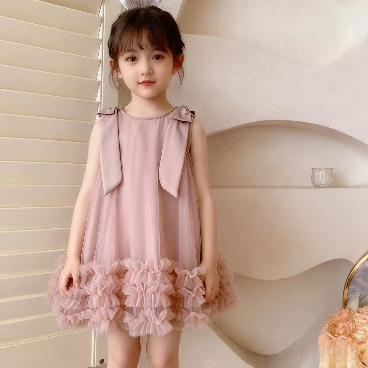 [963250] - Baju Gaun Dress Princess Lengan Kutung Korean Style Anak Perempuan Cewek - Motif Bottom Ruffled - BABYHOKI STORE