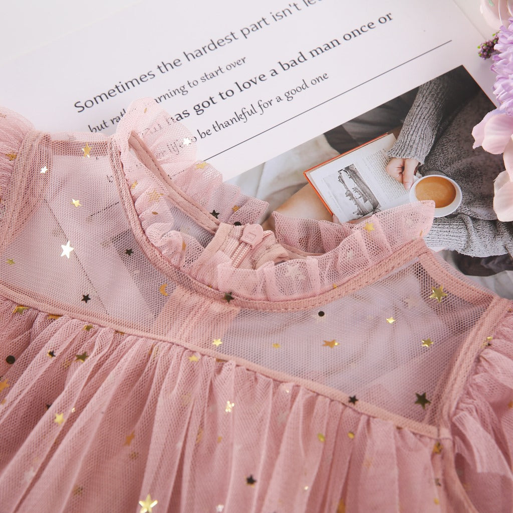 [963220] - Baju Gaun Dress Lengan Kutung Tile Style Anak Perempuan Cewek - Motif Star Sequins - BABYHOKI STORE
