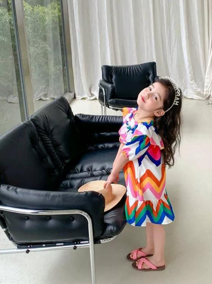 [507S105] - Baju Dress Lengan Pendek Fashion Anak Perempuan - Motif Color Vibrant