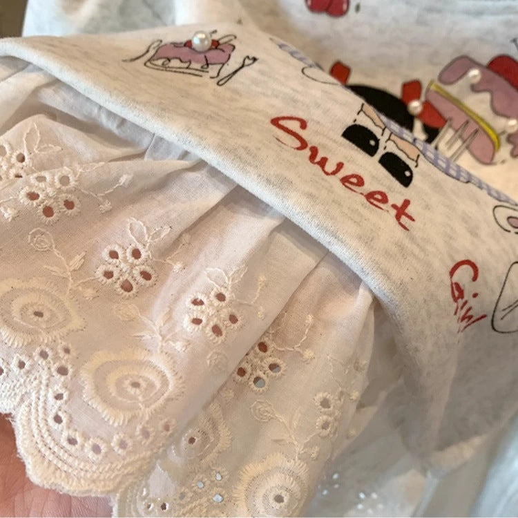 [363909] - Baju Setelan Atasan Sweater Ruffled Renda Lengan Panjang Bawahan Celana Panjang Denim Fashion Anak Cewek Perempuan - Motif Cute Girl Picture - BABYHOKI STORE