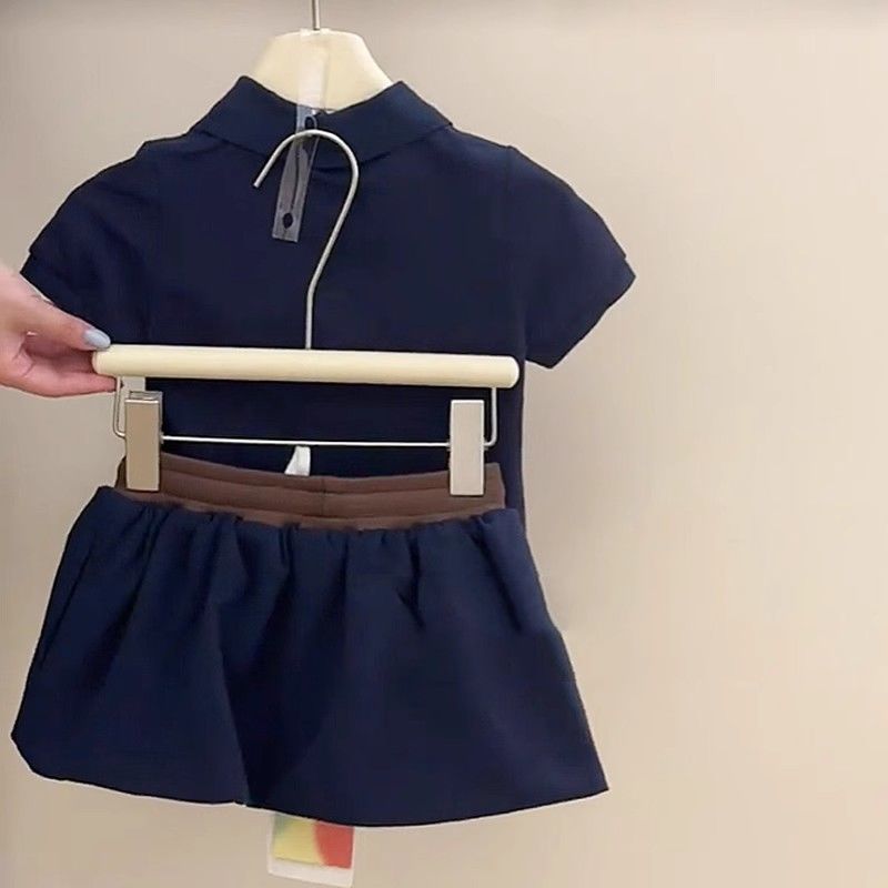 [5071175] - One Set 2in1 Baju Setelan Atasan Kaos Kerah Lengan Pendek Bawahan Rok Pendek Comfort Fashion Style Anak Perempuan Cewek - Motif Basic Navy Color - BABYHOKI STORE