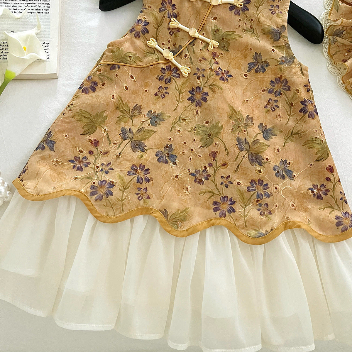 [963195] - Baju Gaun Dress Cheongsam Shanghai Imlek Lengan Kutung Chinese Fashion Anak Perempuan Cewek - Motif Yellow Flower - BABYHOKI STORE