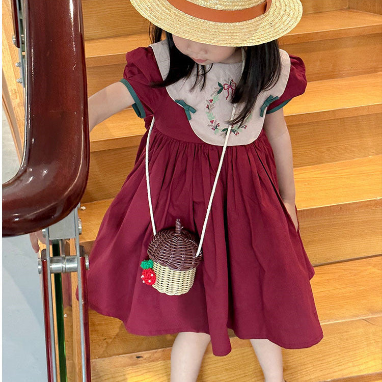 [5071104] - Baju Dress Gaun Retro Lengan Pendek Fashion Anak Perempuan Cewek - Motif Retro Puff Sleeve - BABYHOKI STORE