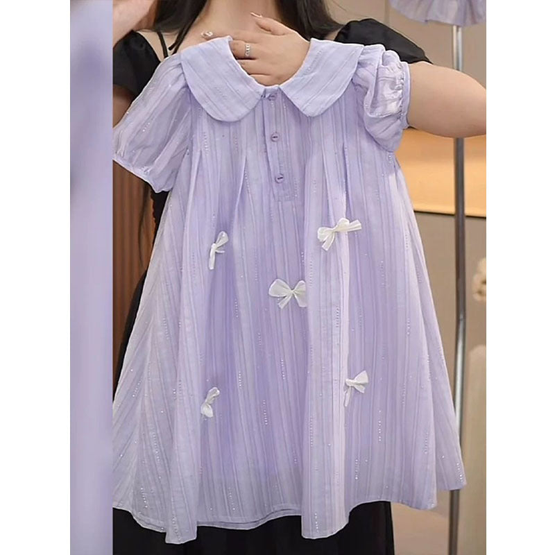 [5071190] - Baju Gaun Dress Lengan Pendek Comfort Fashion Style Anak Perempuan Cewek - Motif Small Ribbon - BABYHOKI STORE