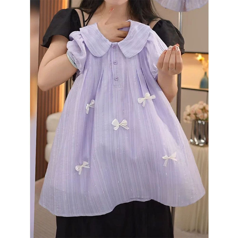 [5071190] - Baju Gaun Dress Lengan Pendek Comfort Fashion Style Anak Perempuan Cewek - Motif Small Ribbon - BABYHOKI STORE