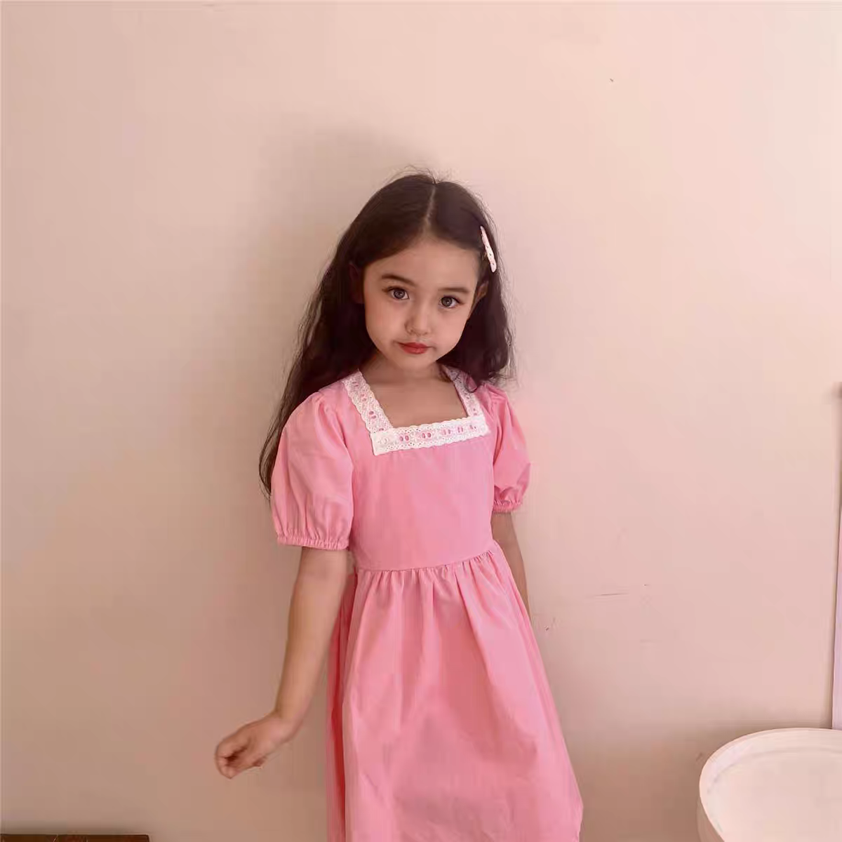 [507S107] - Baju Dress Lengan Pendek Fashion Anak Perempuan - Motif Square Lace