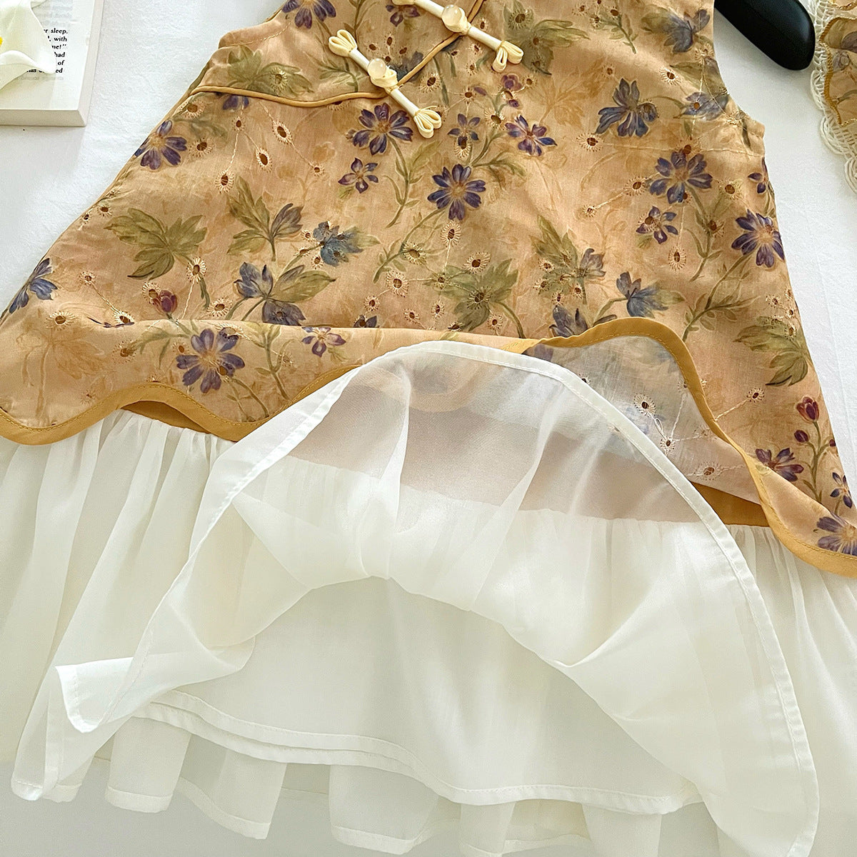 [963195] - Baju Gaun Dress Cheongsam Shanghai Imlek Lengan Kutung Chinese Fashion Anak Perempuan Cewek - Motif Yellow Flower - BABYHOKI STORE