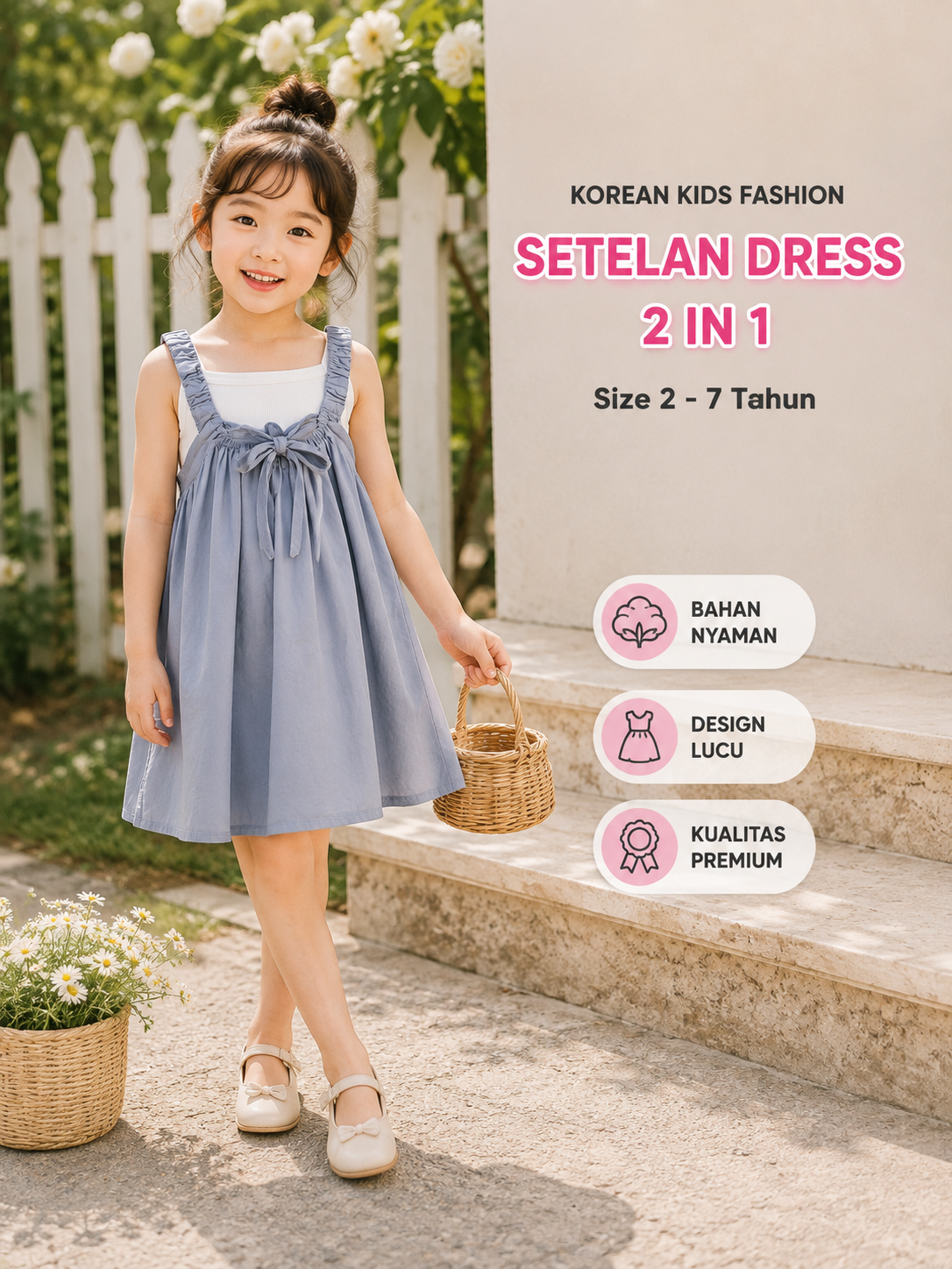 [5071165] - One Set 2in1 Baju Setelan Dress Atasan Lengan Kutung Bawahan Rok Pendek Comfort Fashion Style Anak Perempuan Cewek - Motif Girl On Bicycle - BABYHOKI STORE