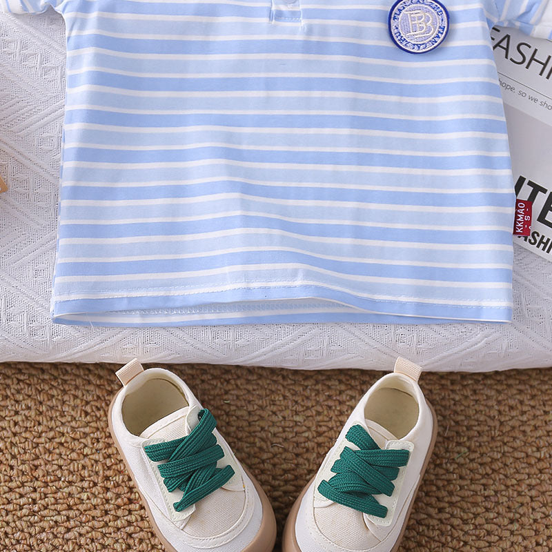 [368584] - One Set 2in1 Baju Setelan Atasan Polo Lengan Pendek Bawahan Celana Pendek Comfortable Casual Fashion Anak Laki Laki Cowok - Motif Color Stripe - BABYHOKI STORE - BABYHOKI STORE