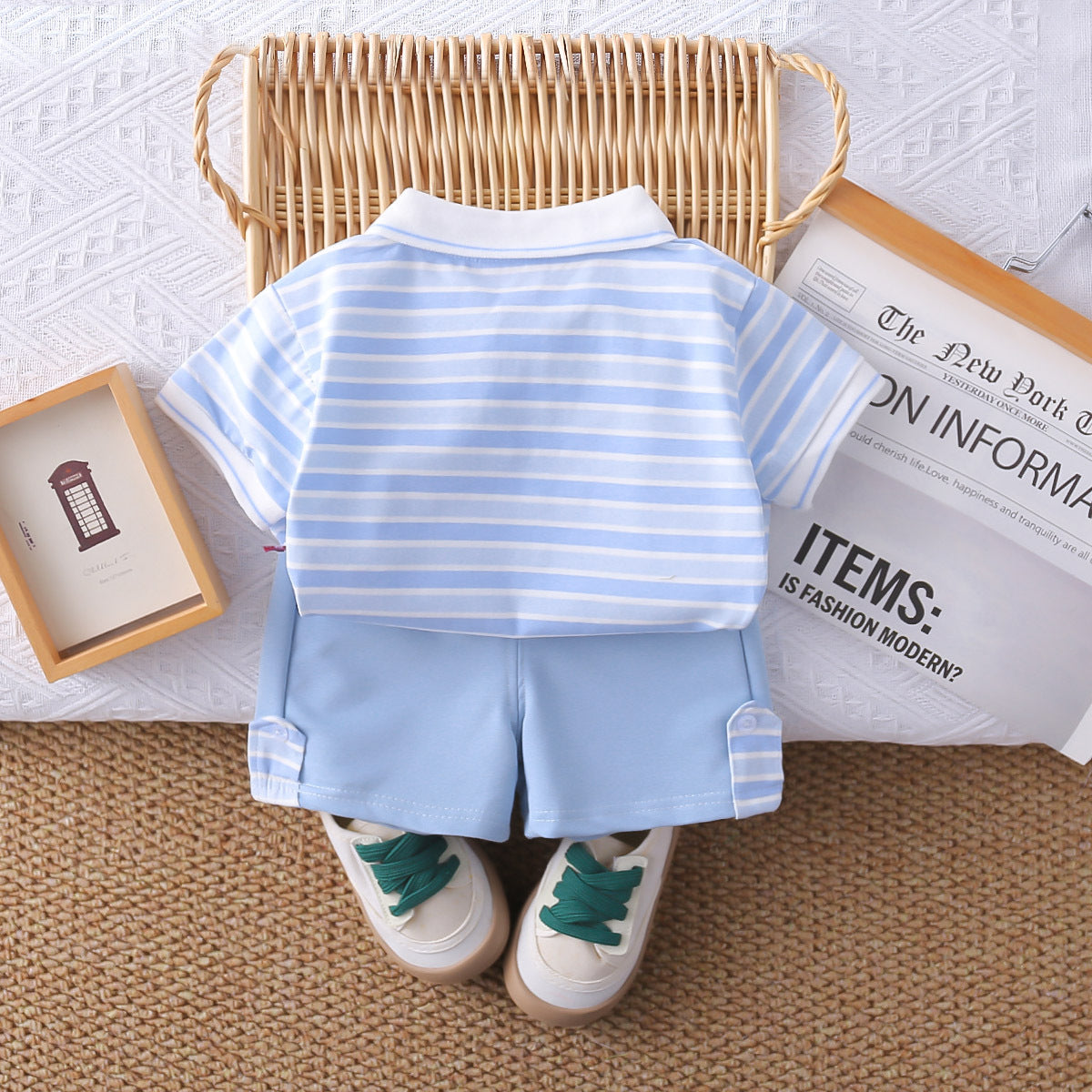 [368584] - One Set 2in1 Baju Setelan Atasan Polo Lengan Pendek Bawahan Celana Pendek Comfortable Casual Fashion Anak Laki Laki Cowok - Motif Color Stripe - BABYHOKI STORE - BABYHOKI STORE
