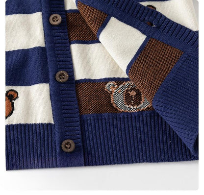 [5131057] - Baju Kemeja Sweater Lengan Panjang Fashion Import Anak Laki-Laki - Motif Bear Line