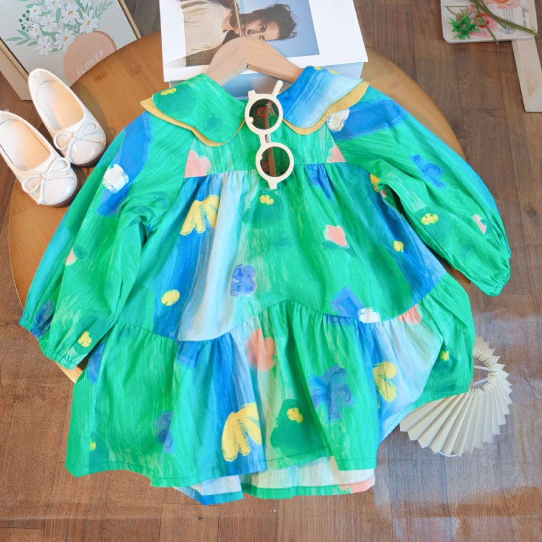 [363693] - Baju Dress Lengan Balon Fashion Import Anak Perempuan - Motif Flower Painting