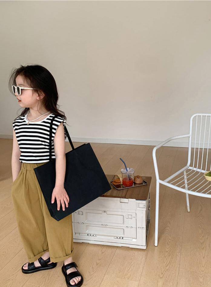 [5071046] - Baju Setelan Tanpa Lengan Celana Chino Panjang Fashion Anak Perempuan - Motif Line Stripe