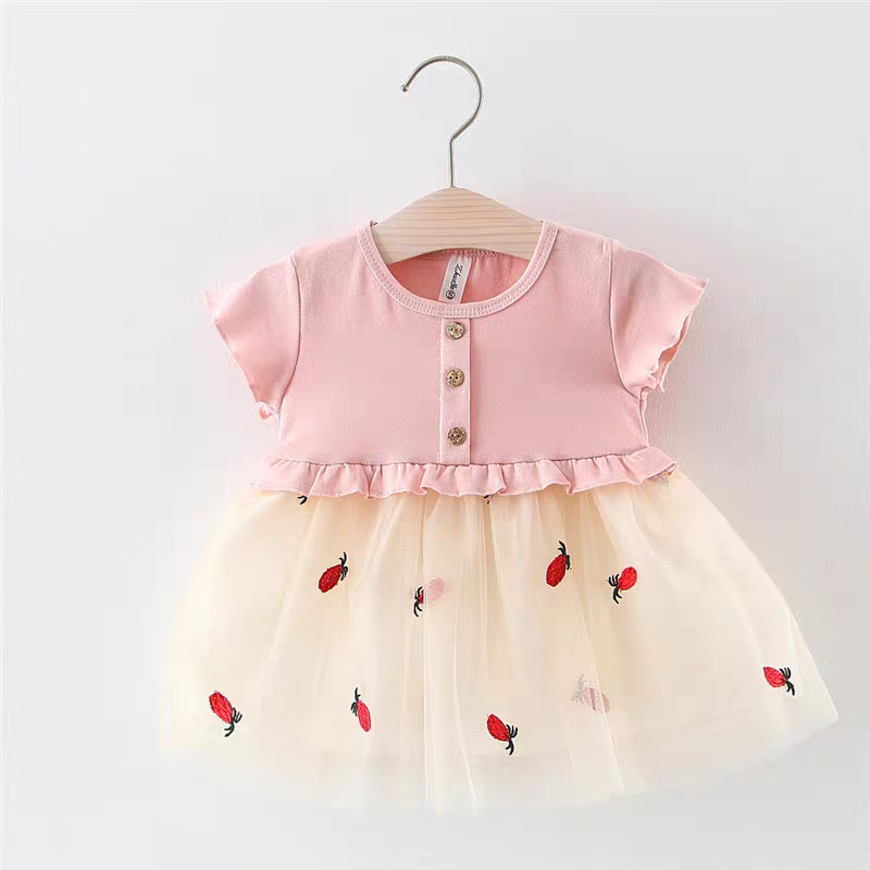 [102466] - Baju Mini Dress Lengan Pendek Fashion Anak Perempuan - Motif Dark Strawberry