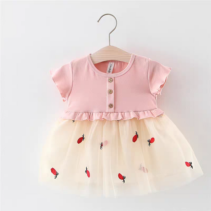 [102466] - Baju Mini Dress Lengan Pendek Fashion Anak Perempuan - Motif Dark Strawberry