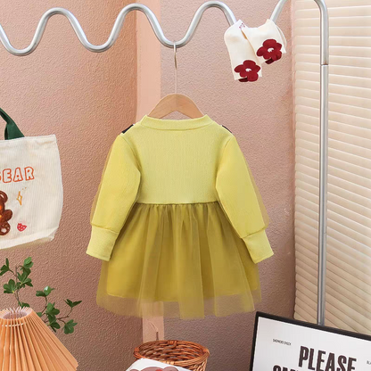 [340356-V1] - Baju Mini Dress Lengan Panjang Anak Perempuan Fashion - Motif Plain Ribbon