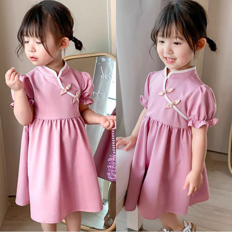 [507752] - Baju Dress Kerah Sanghai Fashion Anak Perempuan - Motif Plain Smooth