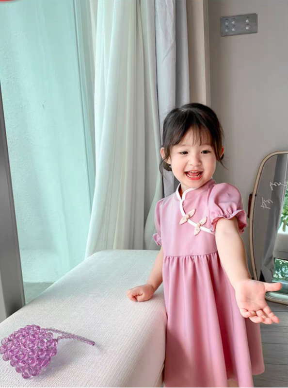 [507752] - Baju Dress Kerah Sanghai Fashion Anak Perempuan - Motif Plain Smooth