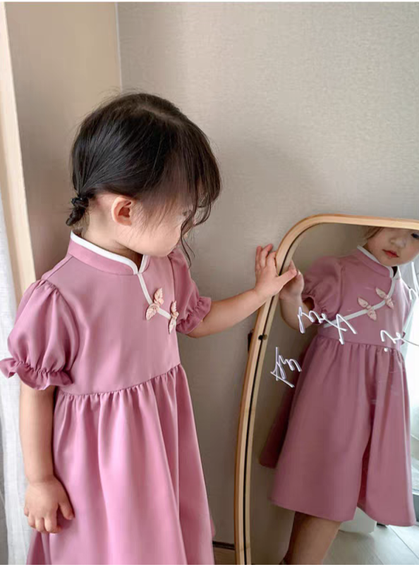 [507752] - Baju Dress Kerah Sanghai Fashion Anak Perempuan - Motif Plain Smooth