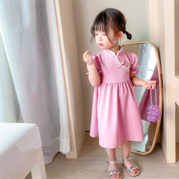 [507752] - Baju Dress Kerah Sanghai Fashion Anak Perempuan - Motif Plain Smooth