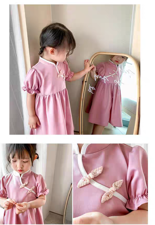 [507752] - Baju Dress Kerah Sanghai Fashion Anak Perempuan - Motif Plain Smooth