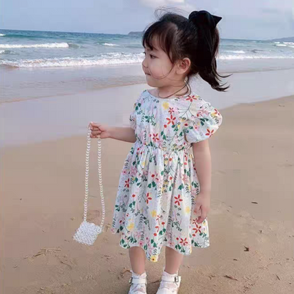 [507790] - Baju Dress Lengan Balon Fashion Anak Perempuan - Motif Star Leaf