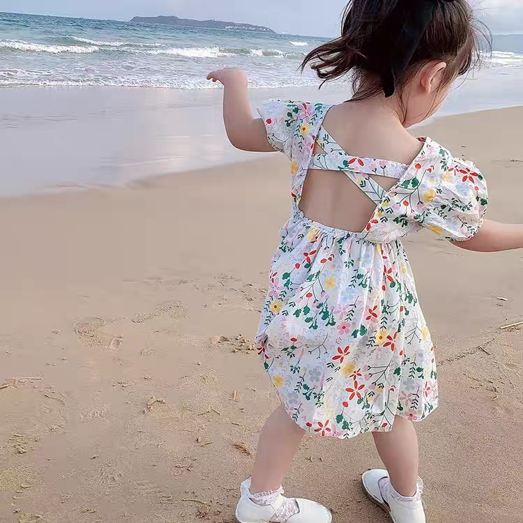[507790] - Baju Dress Lengan Balon Fashion Anak Perempuan - Motif Star Leaf