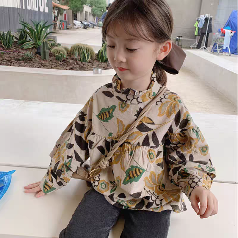 [507792] - Baju Blouse Lengan Panjang Fashion Anak Perempuan - Motif Leaf Flowers