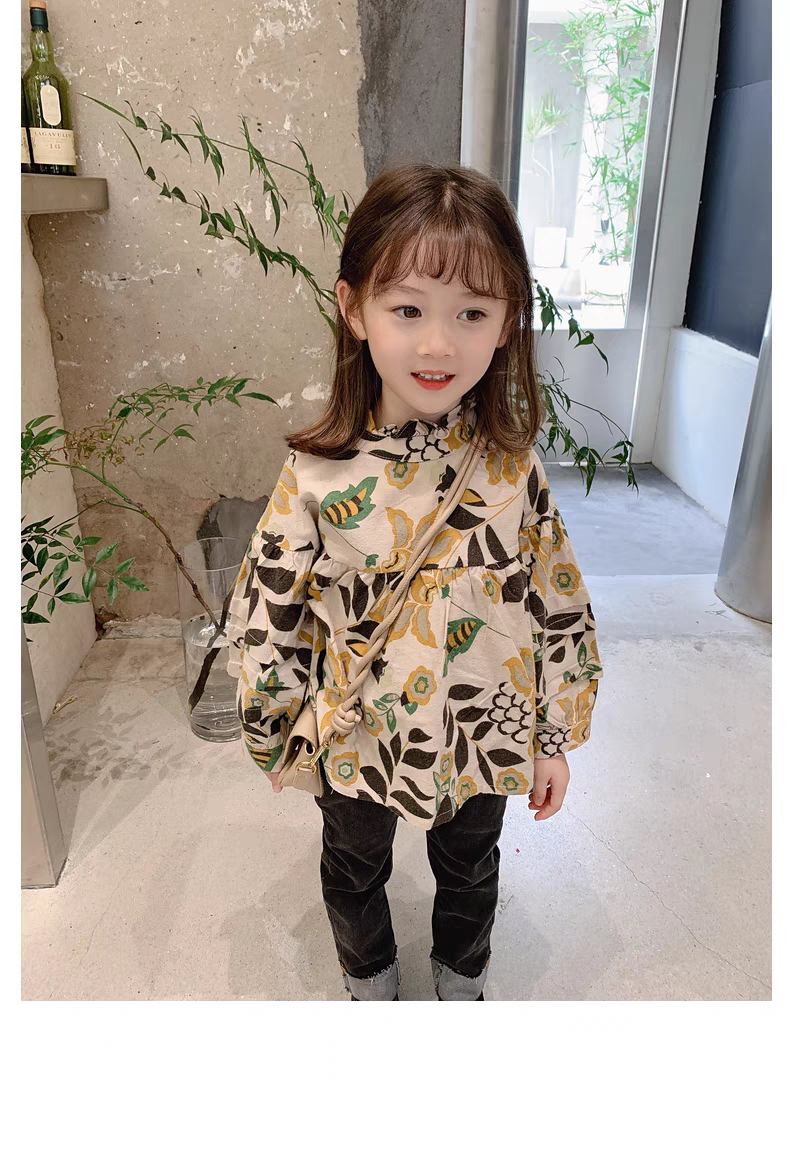 [507792] - Baju Blouse Lengan Panjang Fashion Anak Perempuan - Motif Leaf Flowers
