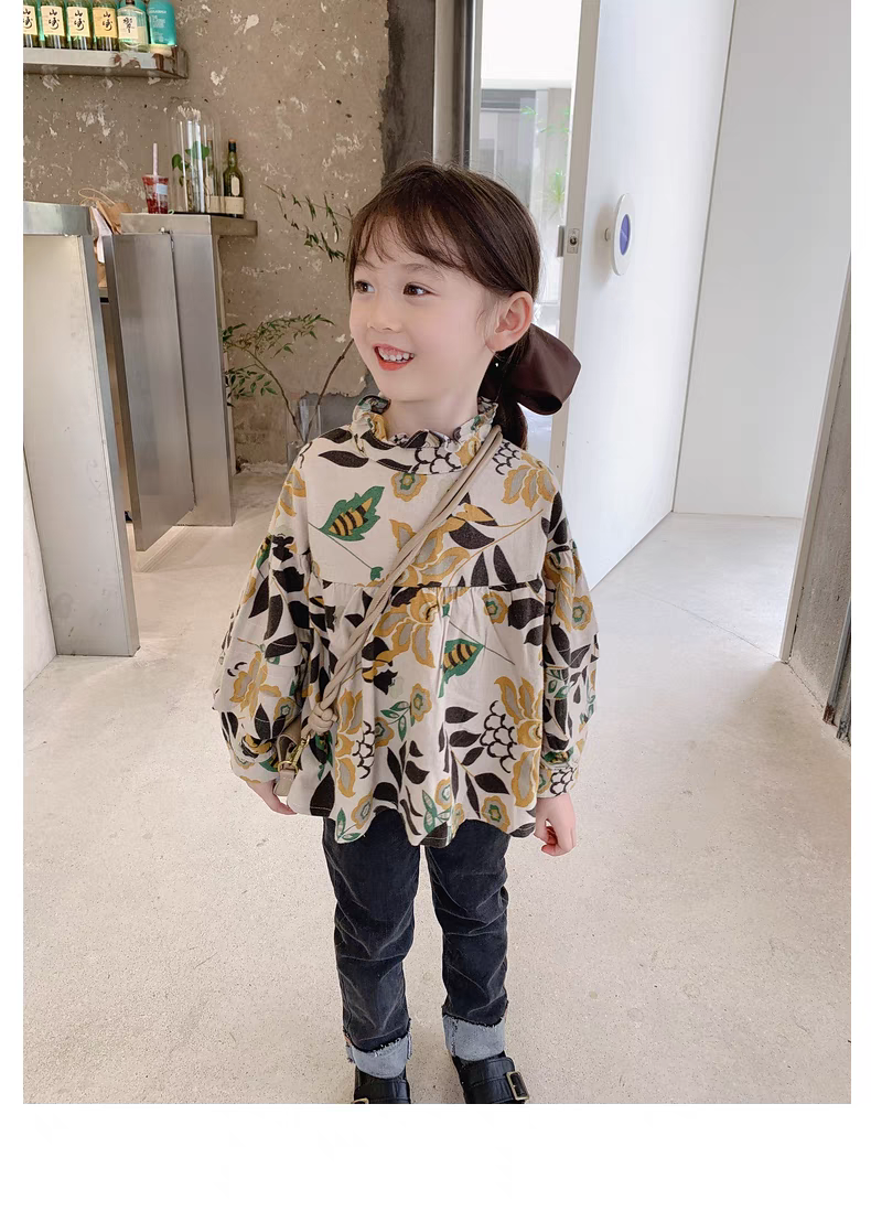 [507792] - Baju Blouse Lengan Panjang Fashion Import Anak Perempuan - Motif Leaf Flowers