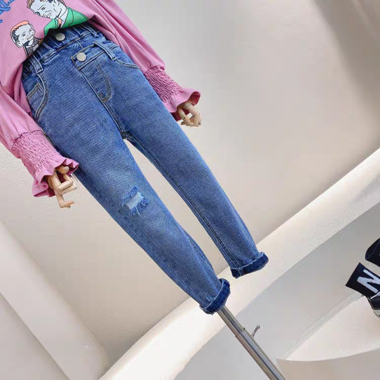 [507814] - Bawahan Celana Panjang Jeans Sobek Fashion Import Anak Perempuan - Motif Torn Shadow