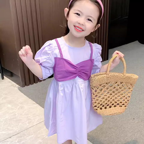 [507S1124] - Baju Dress Lengan Pendek Anak Perempuan Fashion Kekinian - Motif Strap Ribbon
