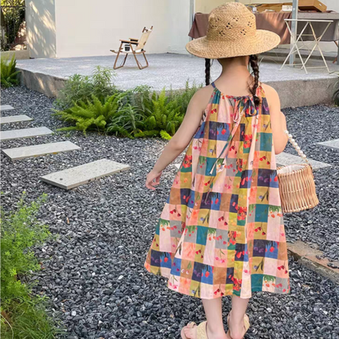 [507S1133] - Baju Dress Kutung Fashion Anak Perempuan - Motif Flower Frame