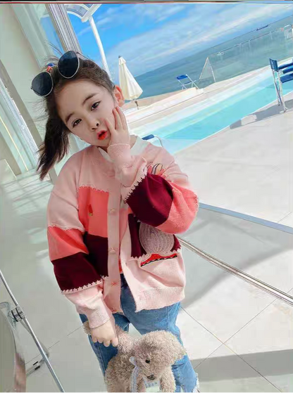 [507S186] - Baju Atasan Jaket Cardigan Lengan Panjang Fashion Anak Perempuan - Motif Strawberry Rabbit