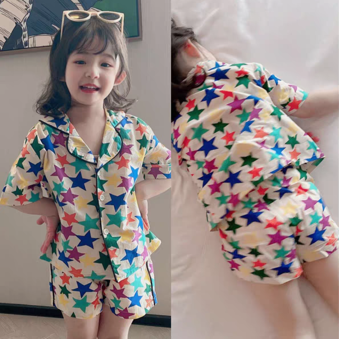 [507S191] - Setelan Baju Tidur Anak Perempuan - Motif Colorful Star