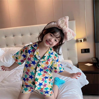 [507S191] - Setelan Baju Tidur Anak Perempuan - Motif Colorful Star