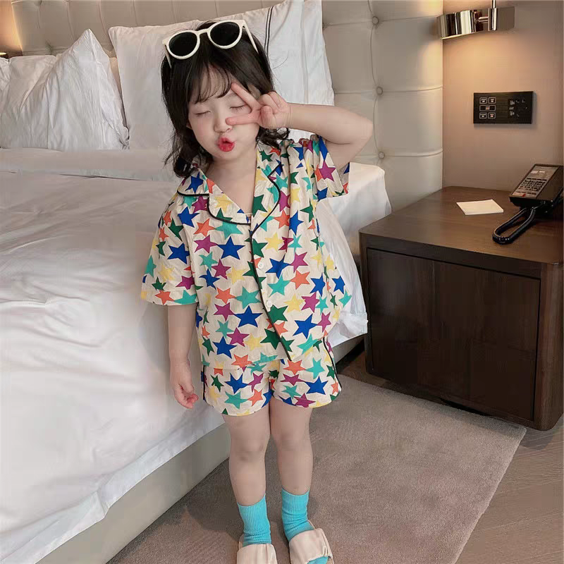 [507S191] - Setelan Baju Tidur Anak Perempuan - Motif Colorful Star