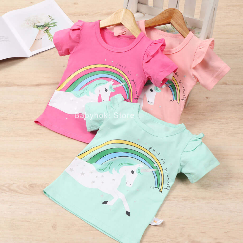 [001294] - Atasan Kaos Anak Perempuan - Motif Rainbow Unicorn