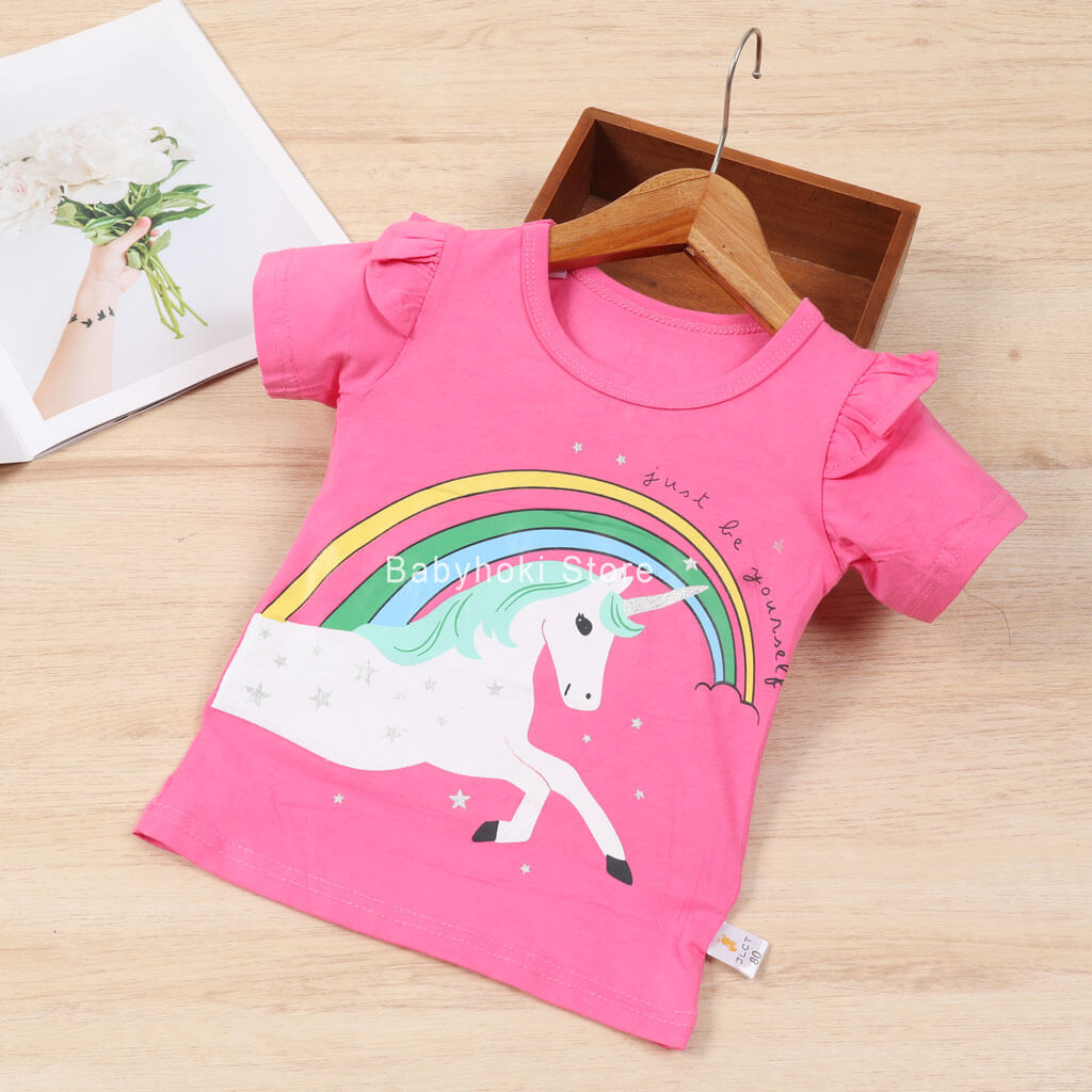 [001294] - Atasan Kaos Anak Perempuan - Motif Rainbow Unicorn