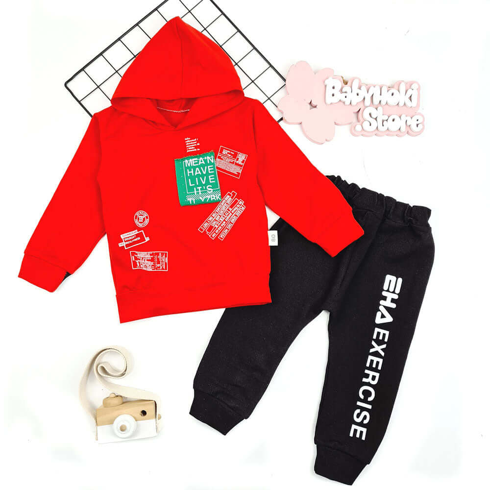 [001152] - Fashion Setelan Sweater Hoodie Anak - Motif Alphabet Exercis