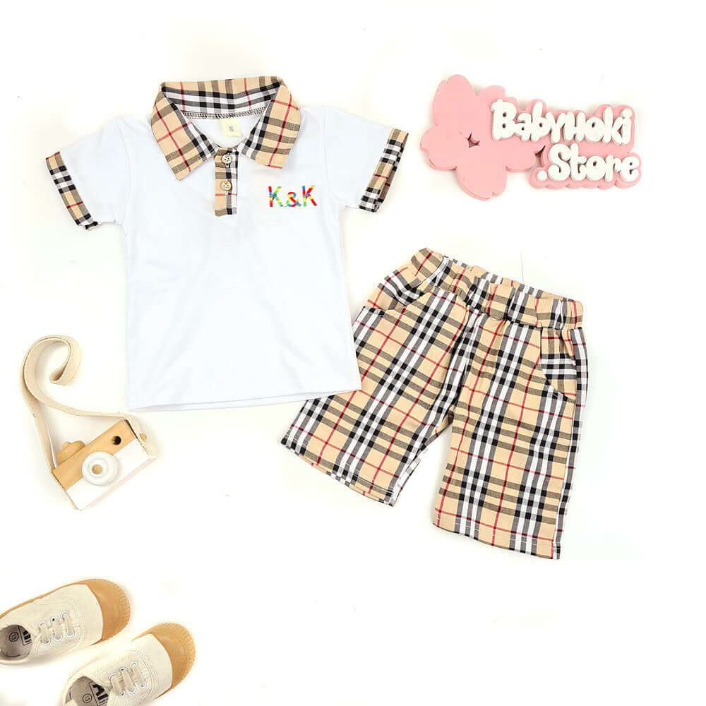 [001153] - Fashion Setelan Kaos Polo Anak - Motif Gingham Collar