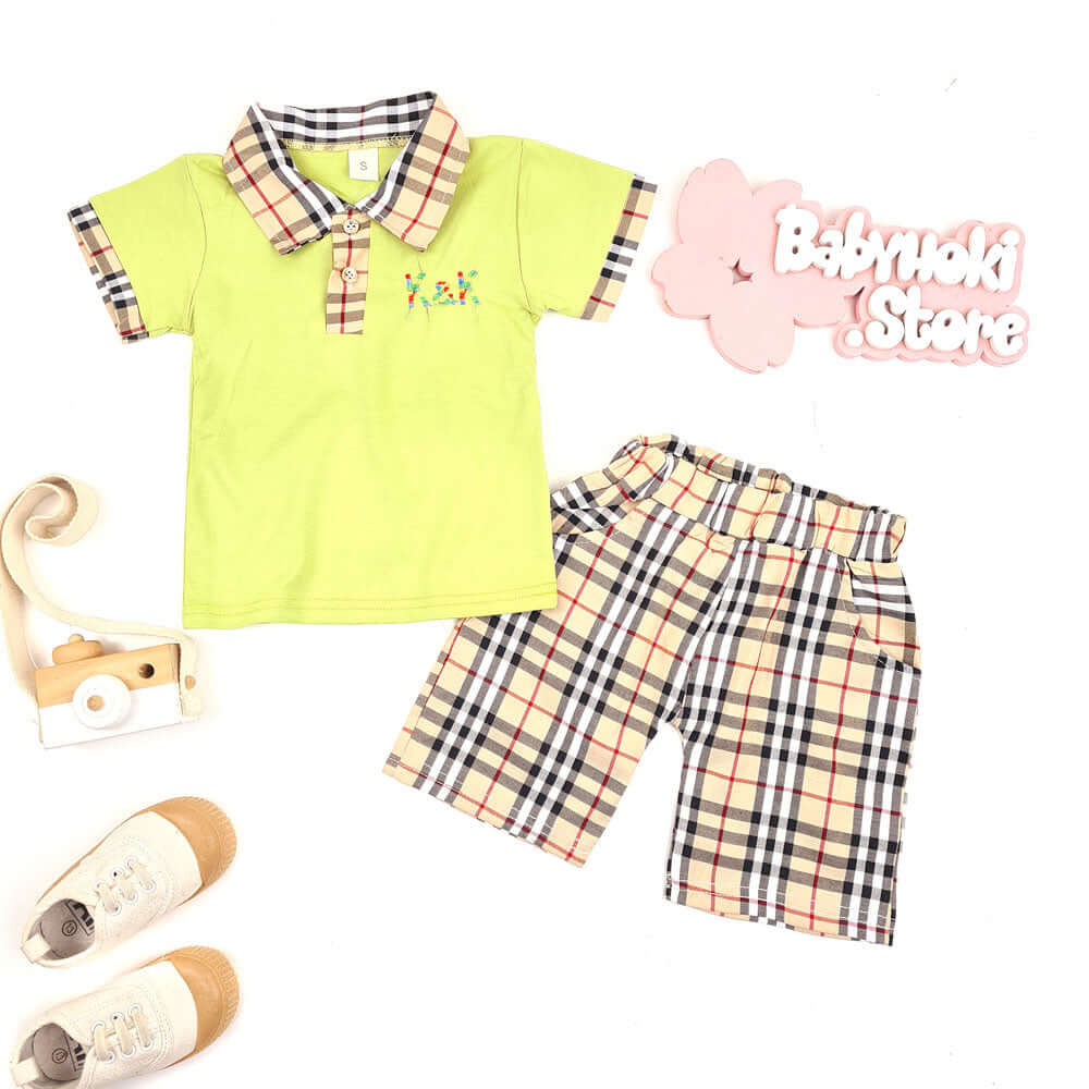 [001153] - Fashion Setelan Kaos Polo Anak - Motif Gingham Collar