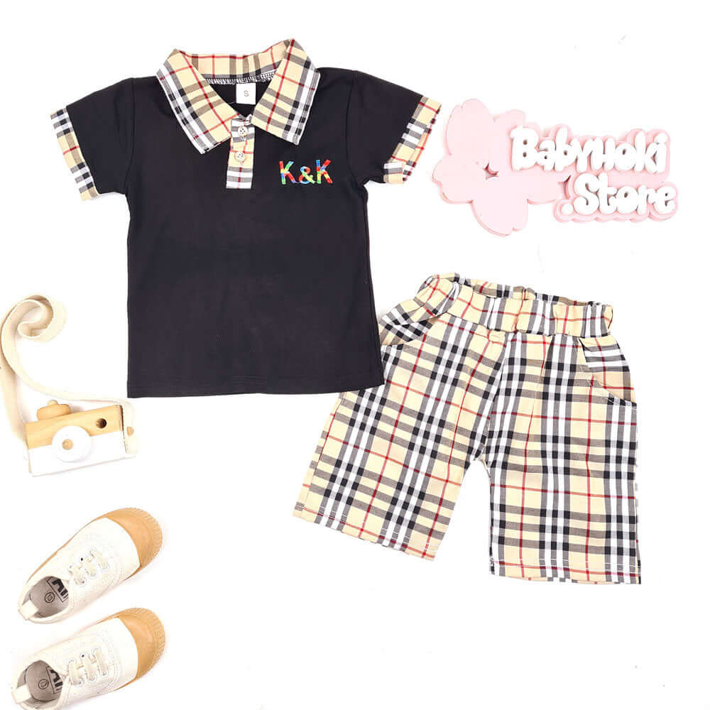 [001153] - Fashion Setelan Kaos Polo Anak - Motif Gingham Collar