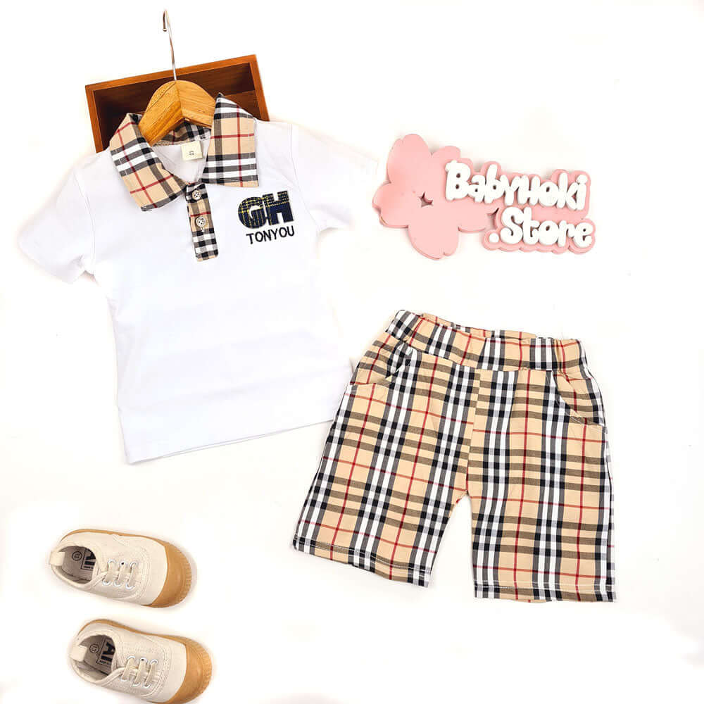 [001154] - Fashion Setelan Kaos Polo Anak - Motif Gingham Tonyou