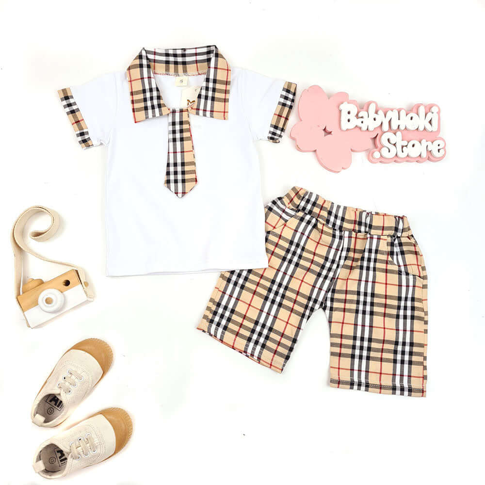 [001155] - Fashion Setelan Kaos Polo Anak - Motif Gingham Tie