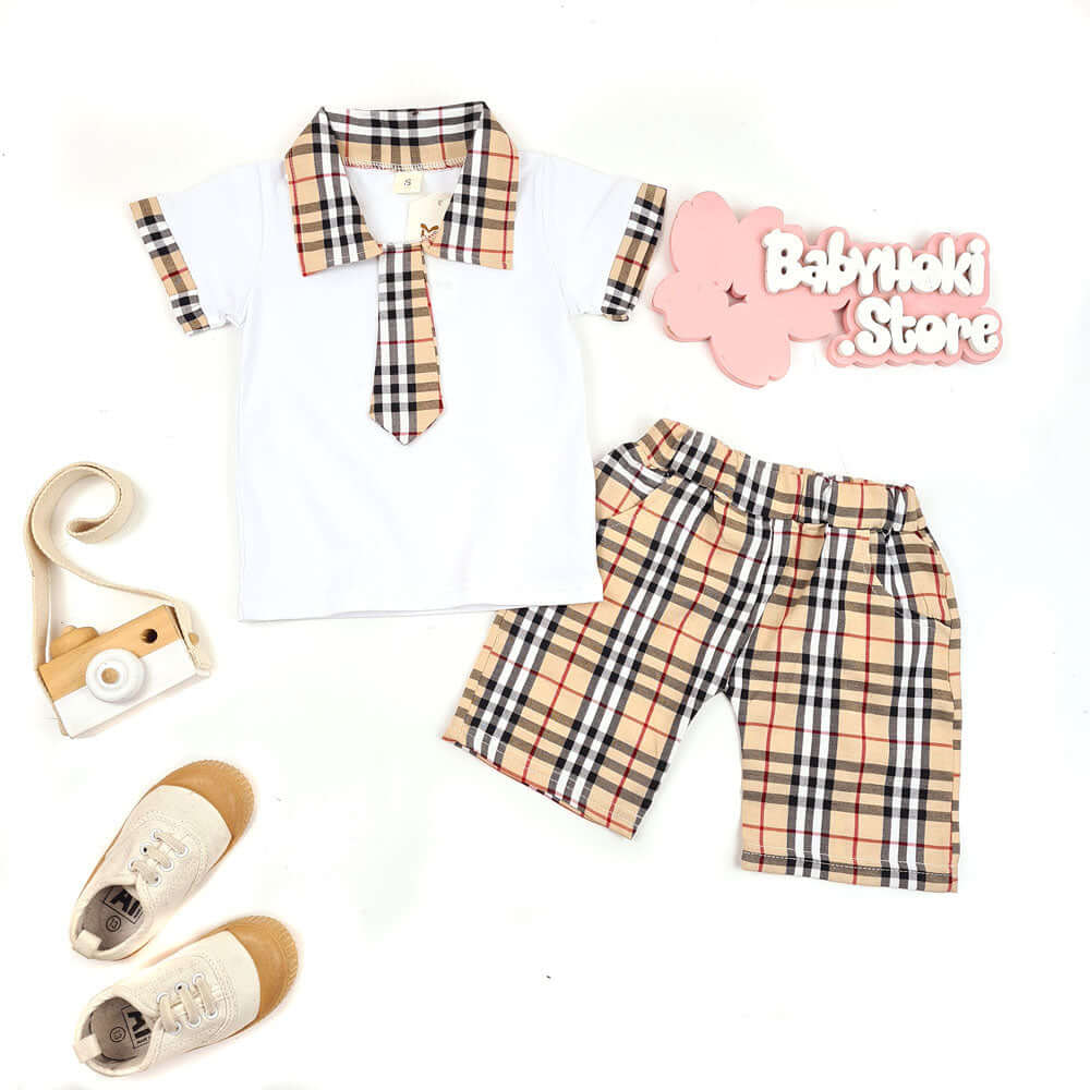 [001155] - Fashion Setelan Import  Kaos Polo Anak - Motif Gingham Tie