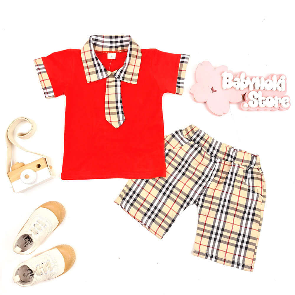 [001155] - Fashion Setelan Kaos Polo Anak - Motif Gingham Tie