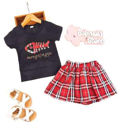 [001157] - Fashion Setelan Kaos Anak Perempuan - Motif Fishbone