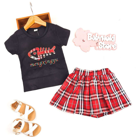 [001157] - Fashion Setelan Kaos Anak Perempuan - Motif Fishbone
