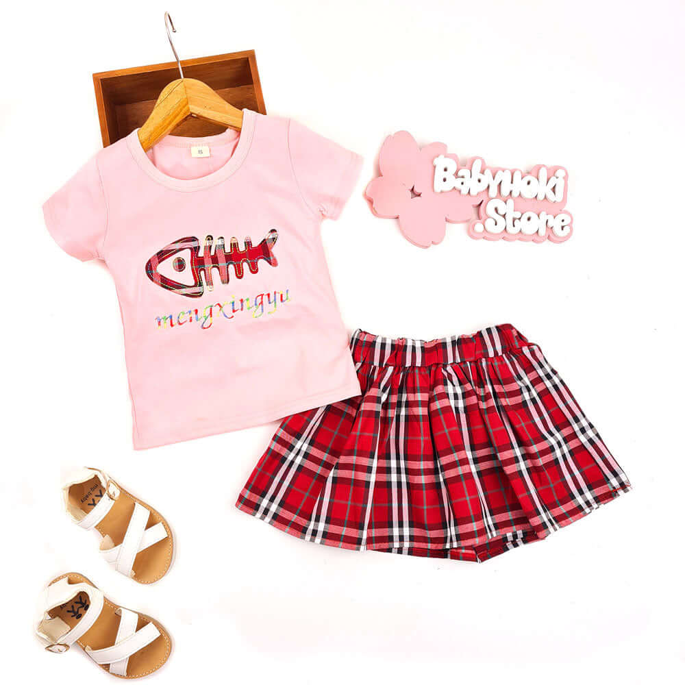 [001157] - Fashion Setelan Kaos Anak Perempuan - Motif Fishbone